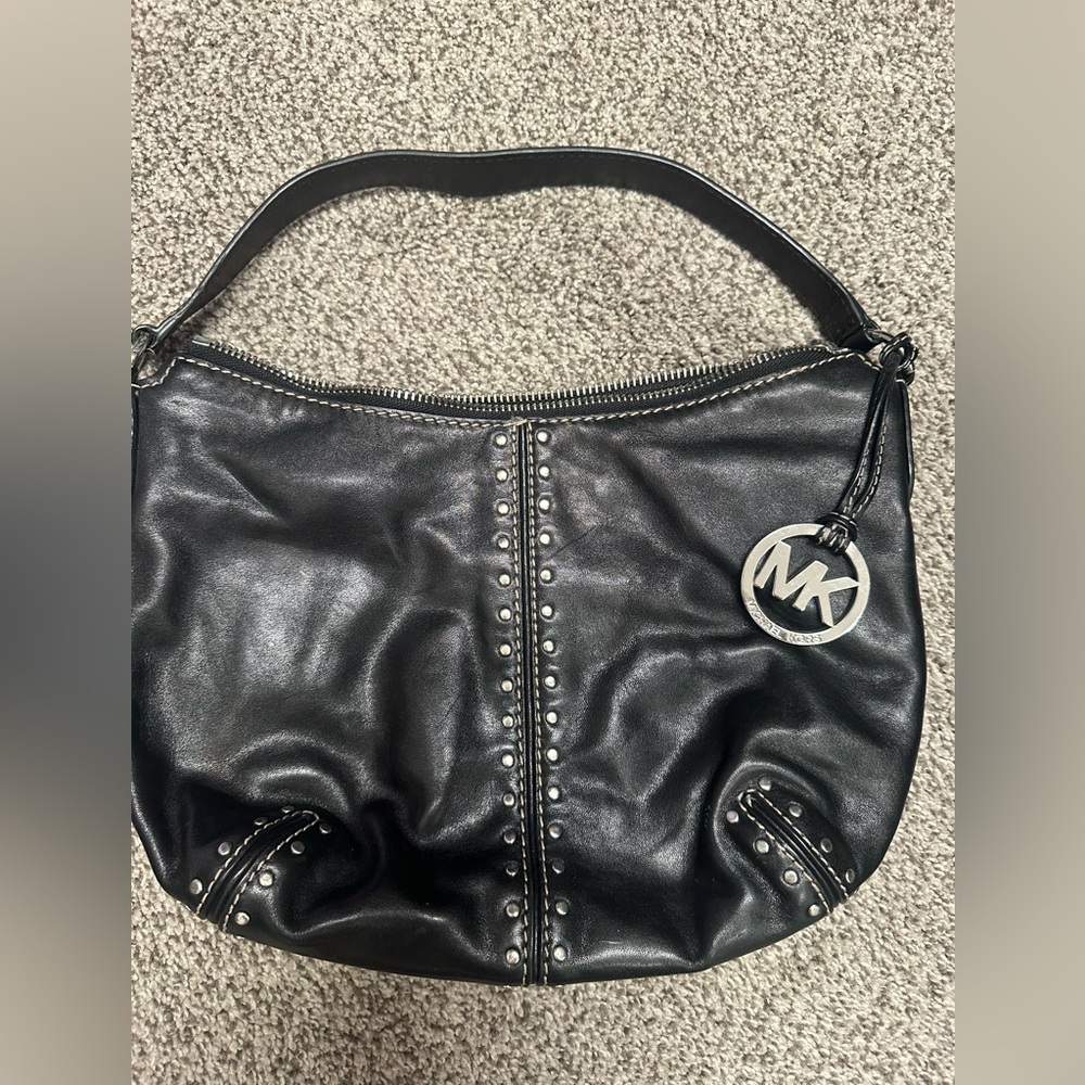 Michael Kors Black Studded Leather Hobo Shoulder Bag